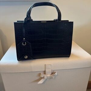 Chic Black Crocodile-Embossed Satchel